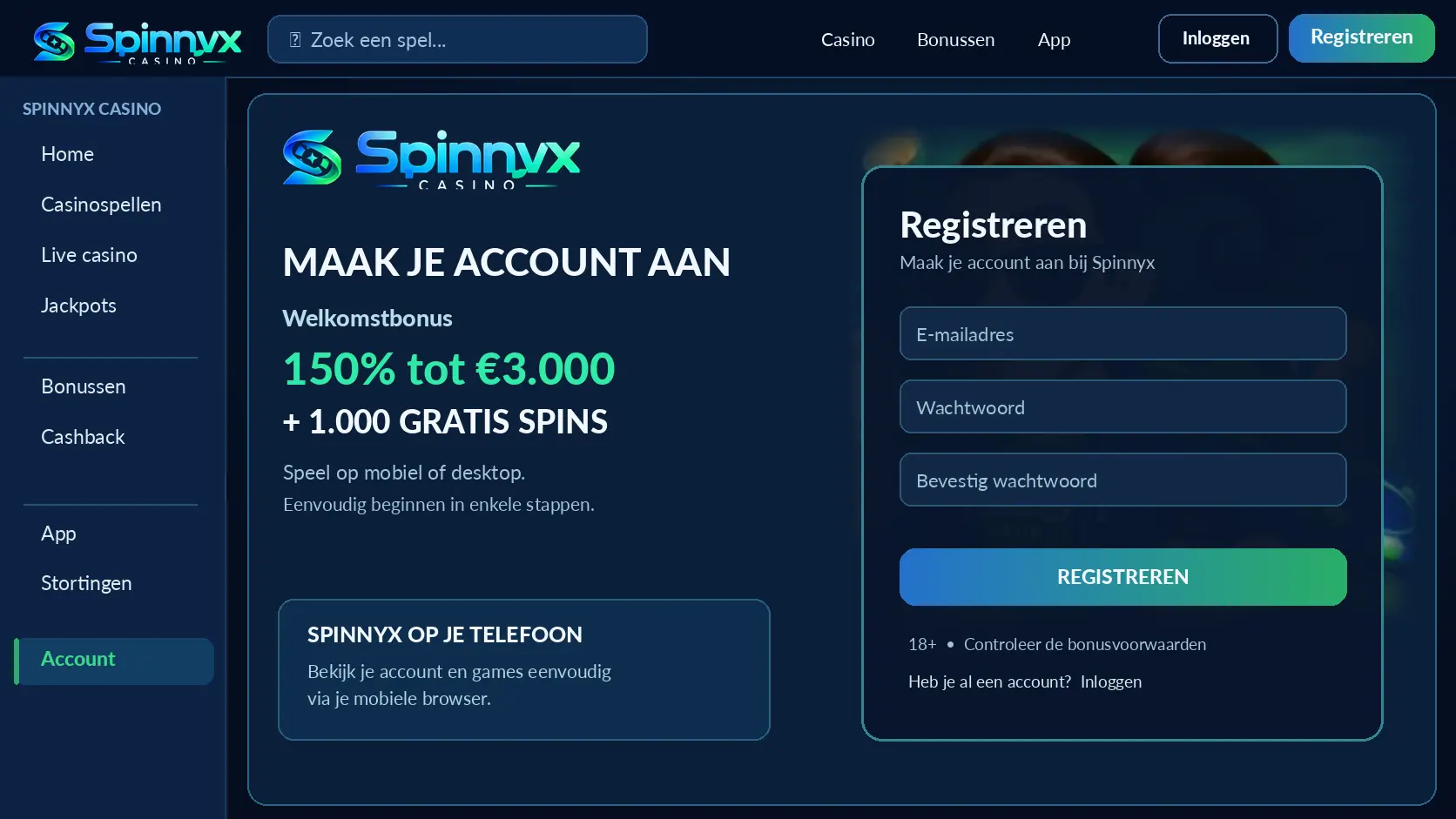 Spinnyx Casino Nederland: Spelplatform, Slots en Live Games image 2