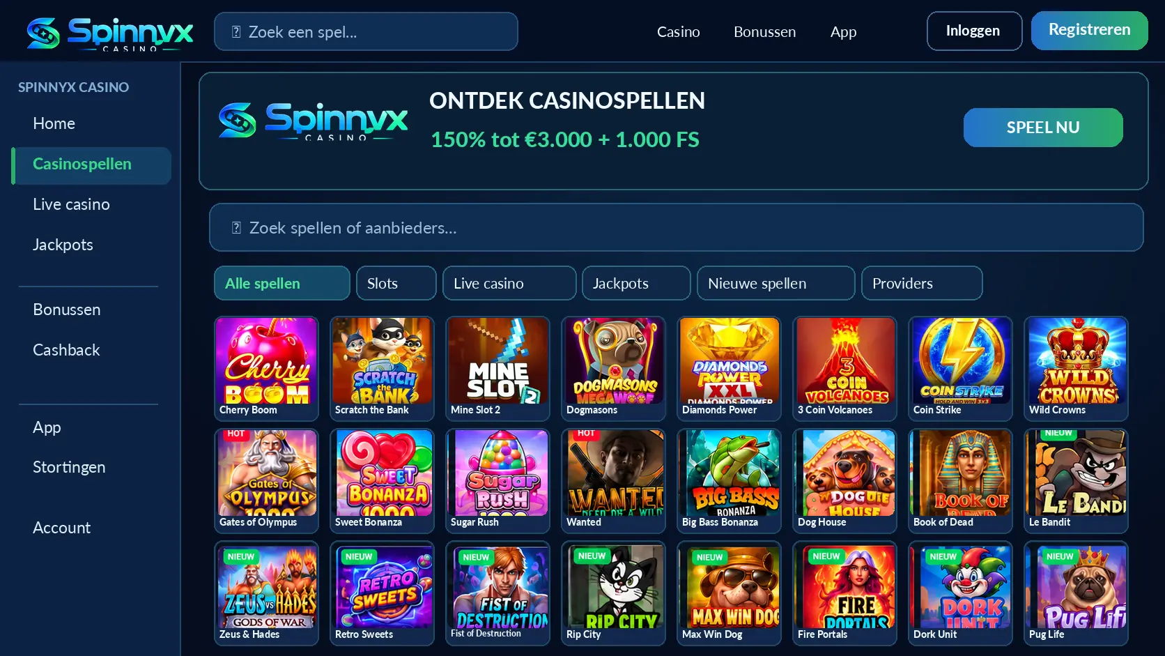 Spinnyx Casino Nederland: Spelplatform, Slots en Live Games image 3